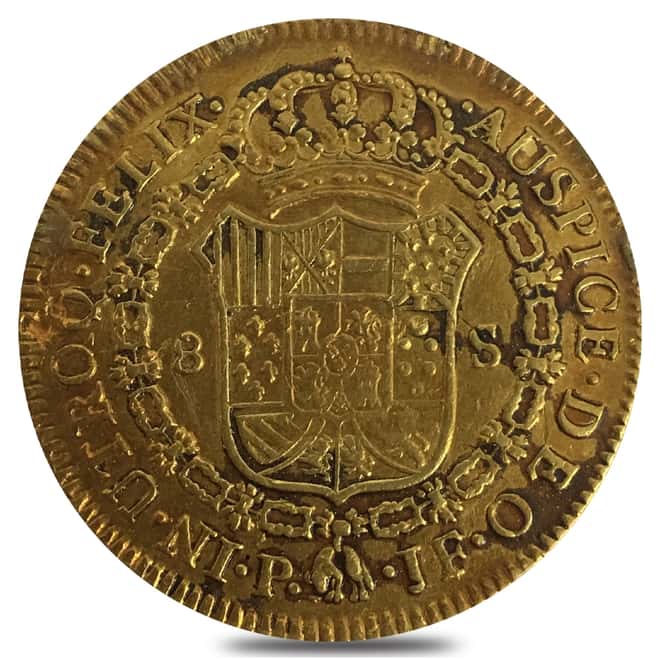 1814-P JF Colombia 8 Escudos Ferdinand VII Gold Coin AGW .7614 oz (Ex Jewelry)