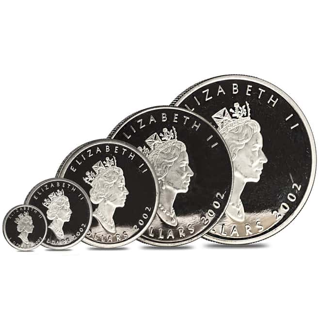 2002 1.9 oz Platinum Canadian Maple Leaf Hologram 5-Coin Set (Scruffy)