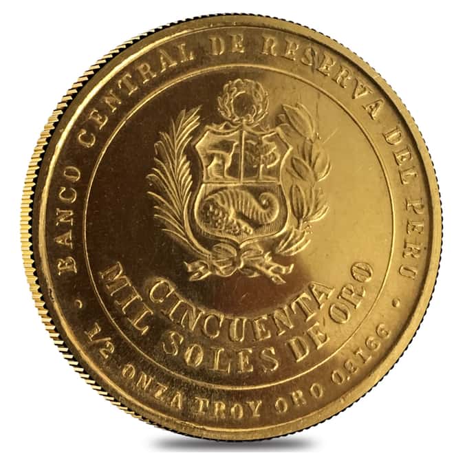 1979 1/2 oz Peru 50,000 Soles Garcia Calderon Gold Coin BU