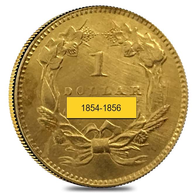 $1 Gold Indian Princess Head Type 2 Ex-Jewelry (Random Year, 1854-1856)