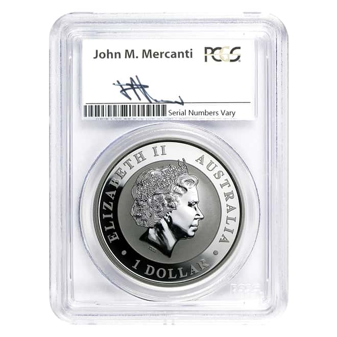2014 1 oz Silver Australian Wedge-Tailed Eagle Perth Mint PCGS MS 69 (J. Mercanti Signature Label)