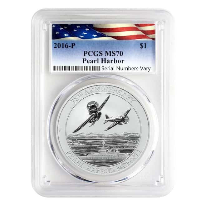 2016 1 oz Silver Tuvalu Pearl Harbor Perth Mint .9999 $1 Coin PCGS MS 70