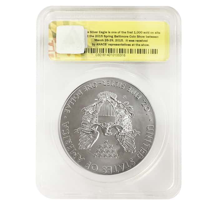 2015 W 1 oz Burnished Silver American Eagle $1 Coin ANACS SP 70 2015 W 1 oz Burnished Silver American Eagle $1 Coin ANACS SP 70 
