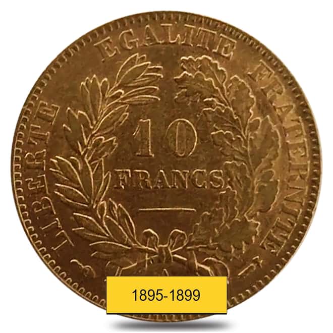 10 Francs France Late Head Ceres Gold Coin Avg Circ AGW .0933 oz (Random Year, 1895-1899)