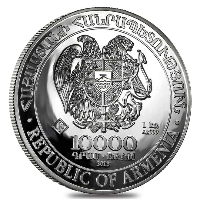 2013 1 Kilo Armenia Silver 10000 Drams Noah's Ark Coin BU In Cap