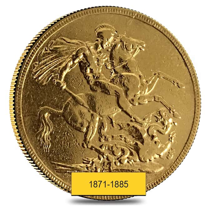 1871-1885 British Gold Sovereign Victoria Young Head St. George (Avg Circ)