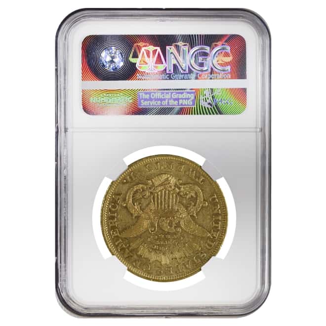 1866 $20 Liberty Head Double Eagle Gold Coin Motto NGC AU 58
