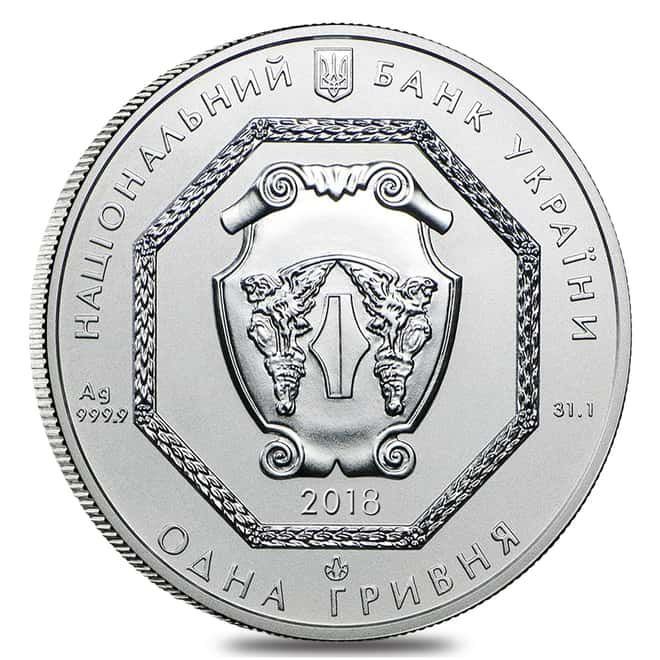 2018 1 oz Ukraine Archangel Michael .9999 Silver Coin In Cap