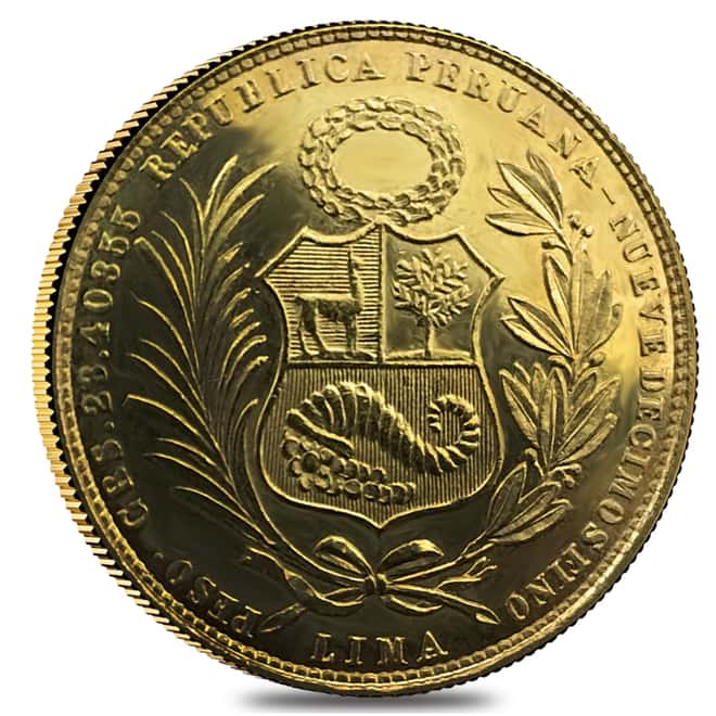 Peru 50 Soles Gold Coin AGW .6772 oz Cleaned (Random Year, 1950-1970)
