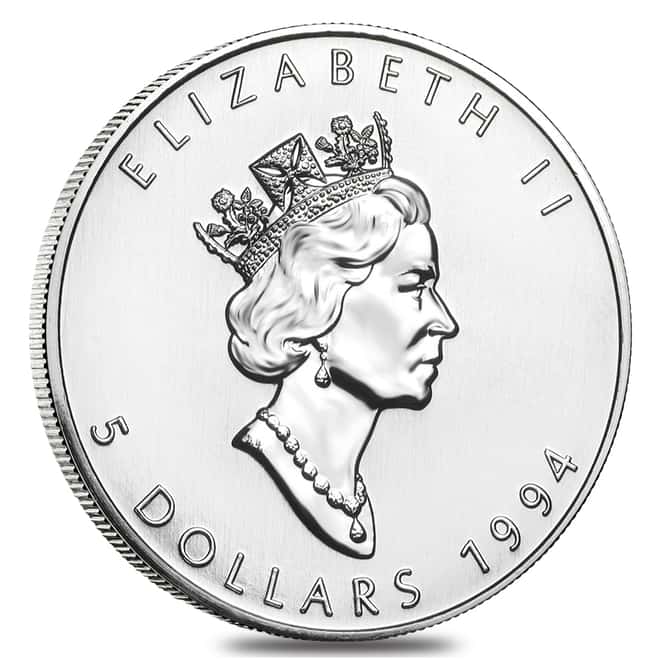 1994 1 oz Silver Canadian Maple Leaf .9999 Fine $5 Coin BU (Sealed)