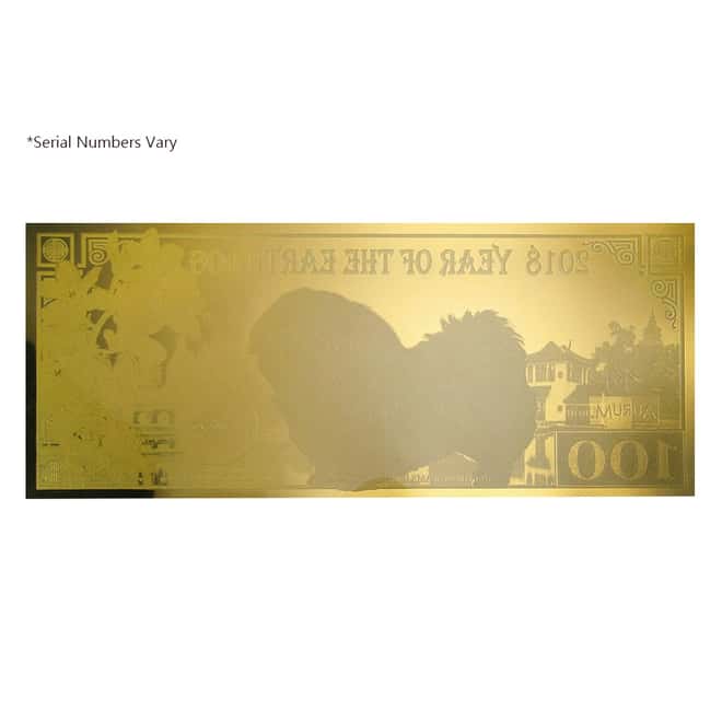 1/10th Gram 24K Gold Aurum Note - 2018 Year of the Earth Dog - Pekingese