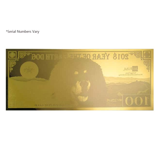1/10th Gram 24K Gold Aurum Note - 2018 Year of the Earth Dog - Tibetan Mastiff