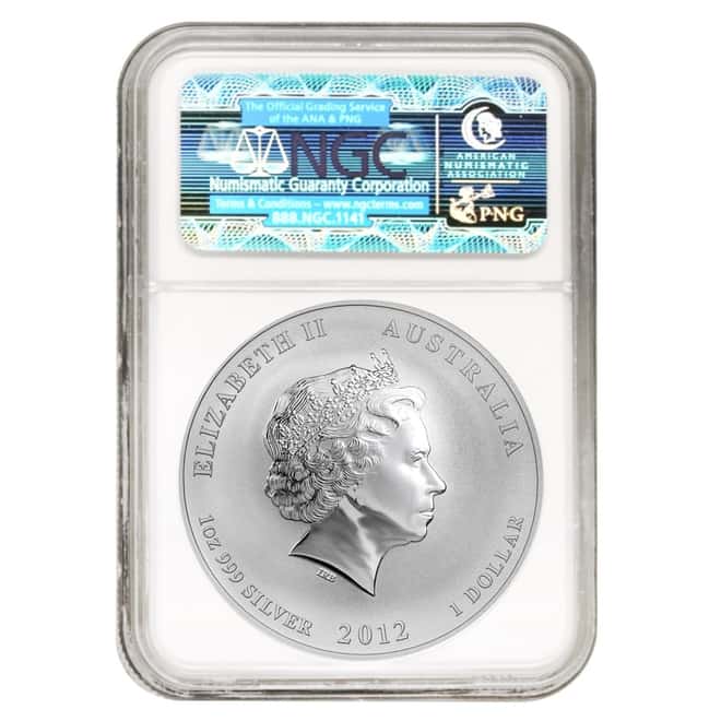 2012 1 oz Australian Silver Lunar Year of the Dragon Colorized Coin NGC MS 70