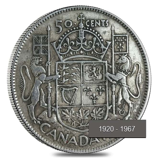 $10 Face Value 1920-1967 Canadian Half-Dollar 80% Silver 20-Coin Roll (Avg Circ)