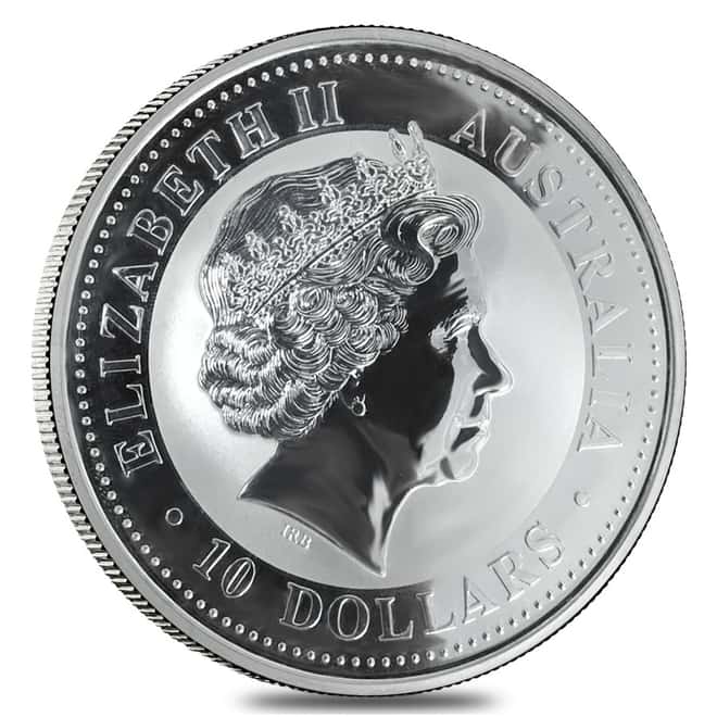 2001 10 oz Silver Australian Kookaburra .999 Fine BU In Cap (Spotted)