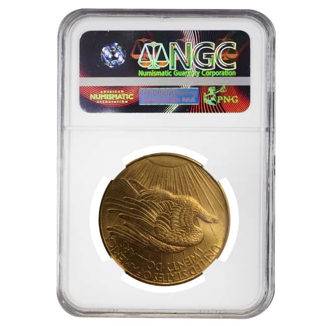 1908 $20 Gold Saint Gaudens Double Eagle Coin No Motto NGC MS 63