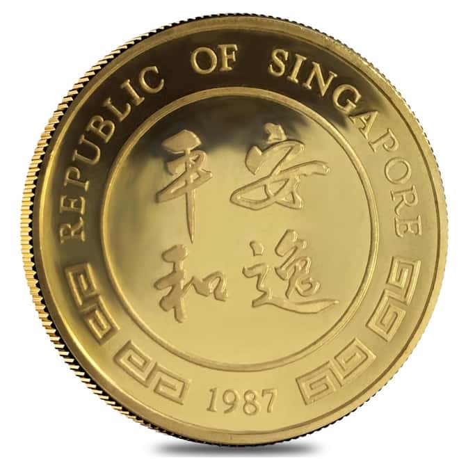 1987 1 oz Gold Singapore 100 Singold Year of the Rabbit Proof-Like Coin (Sealed)