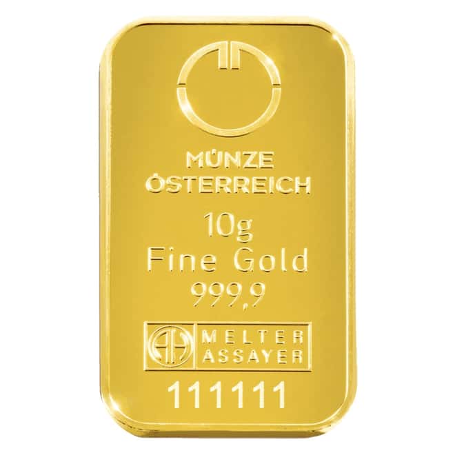 10 gram Austrian Mint Kinebar Gold Bar .9999 Fine (In Assay)