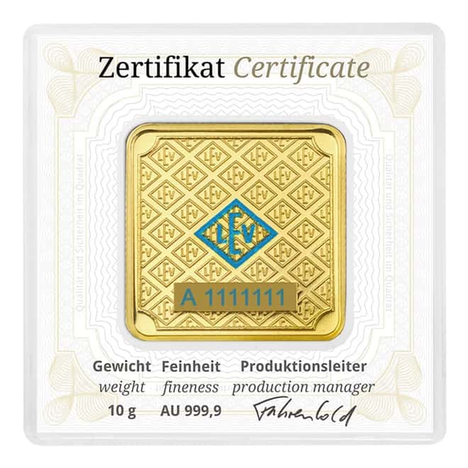 10 Gram Geiger Original Square Gold Bar (in Assay)