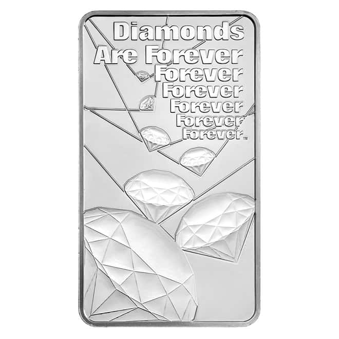 10 oz Great Britain James Bond 007 Diamonds Are Forever Silver Bar .9999 Fine