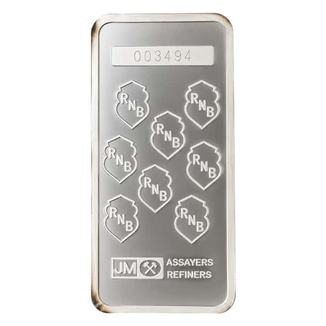 10 oz Johnson Matthey JM Republic National Bank Silver Vintage Bar .999 Fine