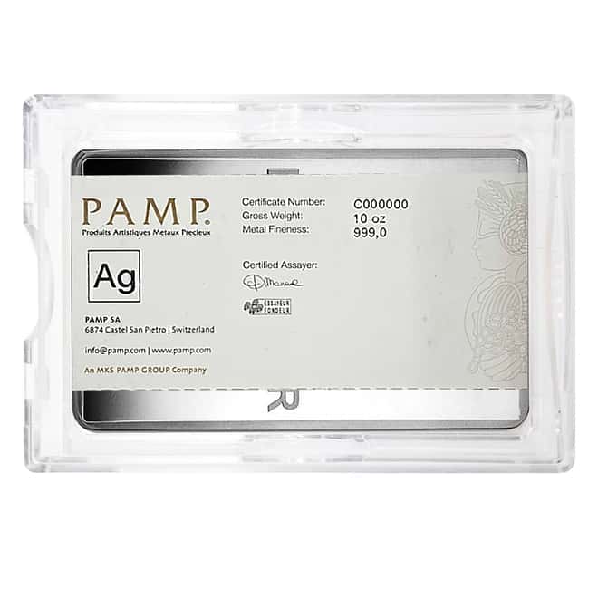 10 oz Silver Bar PAMP Suisse Lady Fortuna .999 Fine