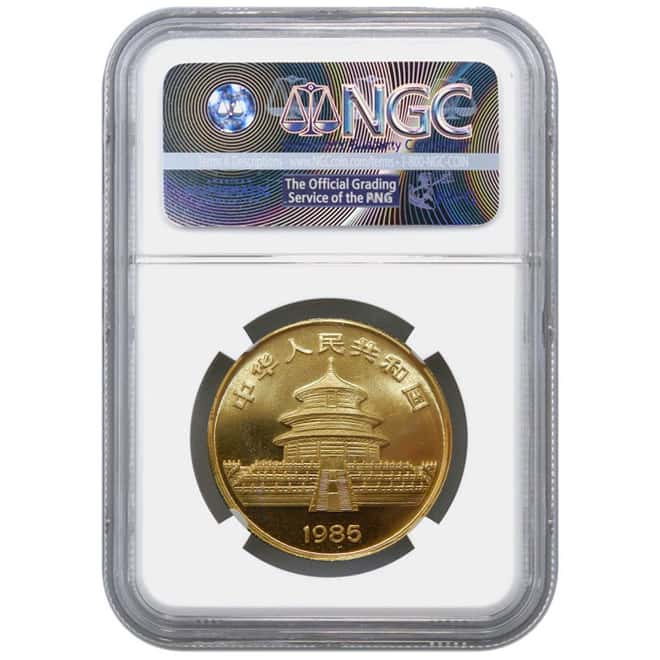 1985 1 oz Gold China Panda 100 Yuan NGC UNC Details