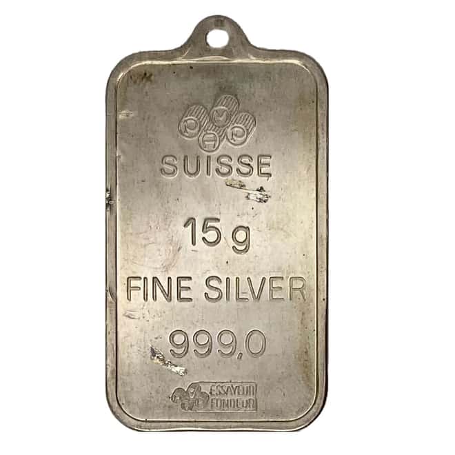 15 gram PAMP Suisse Lady Fortuna Silver Bar Pendant .999 Fine (Scruffy)