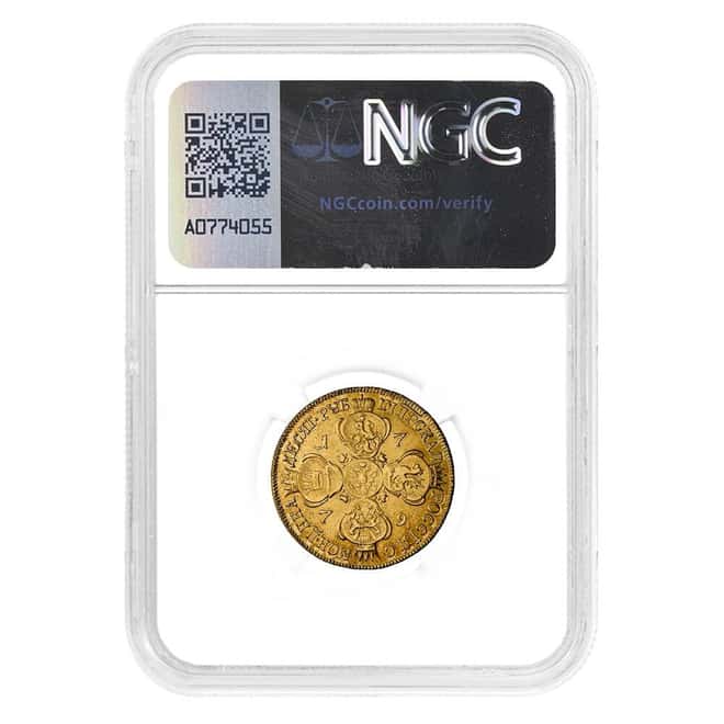 1779 CNB Russia 10 Roubles Gold Coin NGC AU Details