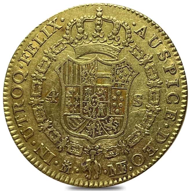 1791-1803 Spain 4 Escudos Gold Coin Cleaned (Random Year)