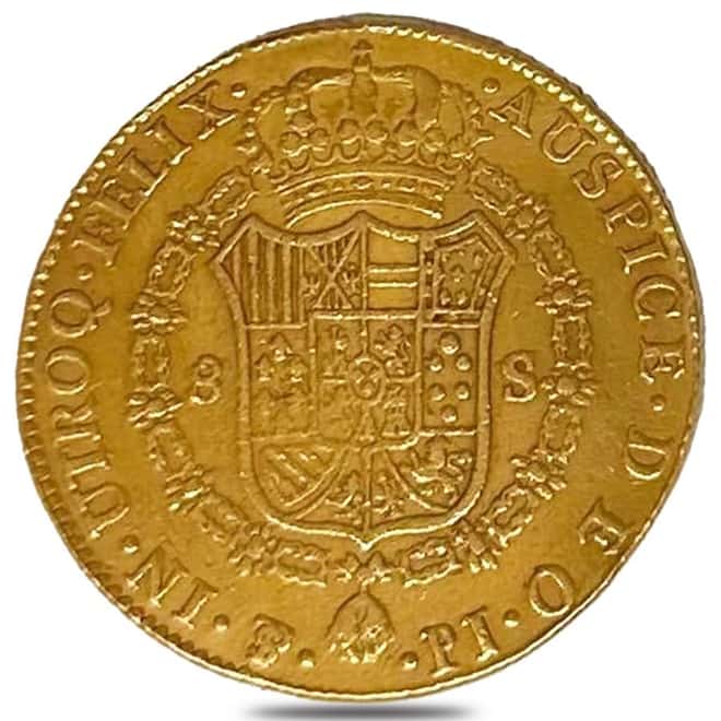 1791-1808 Spain 8 Escudos Gold Coin Ex Jewelry (Random Year)