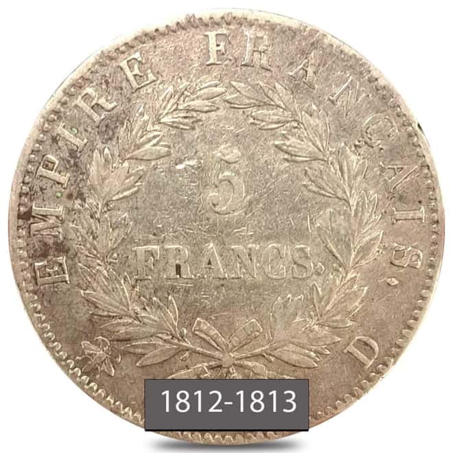 1812-1813 France 5 Francs Silver Coin Circ (Random Year)