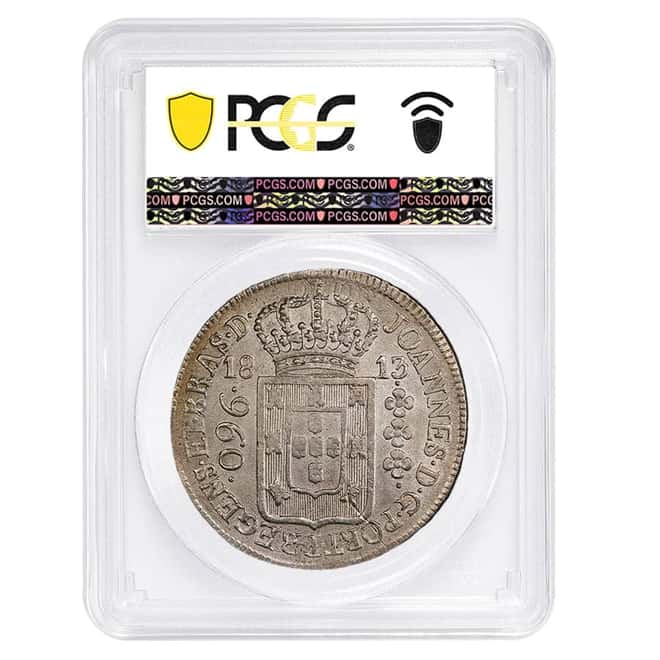 1813 R Brazil 960 Reis Silver Coin PCGS AU 55