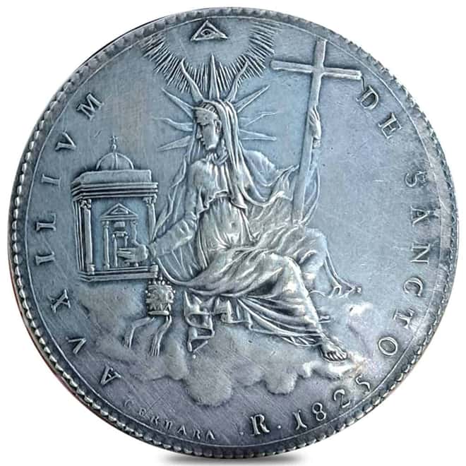 1825 Papal States Italy 1 Scudo Silver Coin (Cleaned)