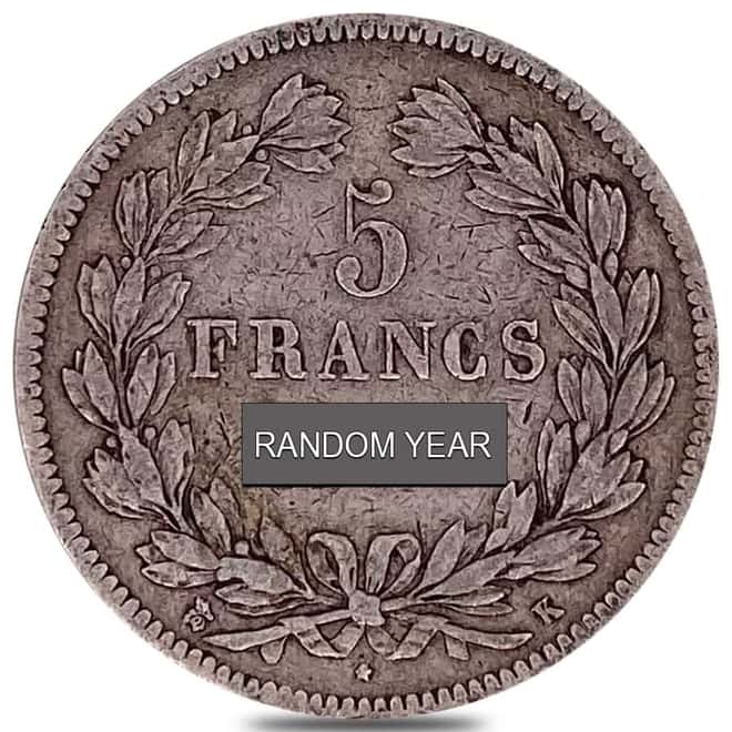 1832 - 1848 France 5 Francs Louis Philippe I Silver Coin Avg Circ ASW .7234 oz