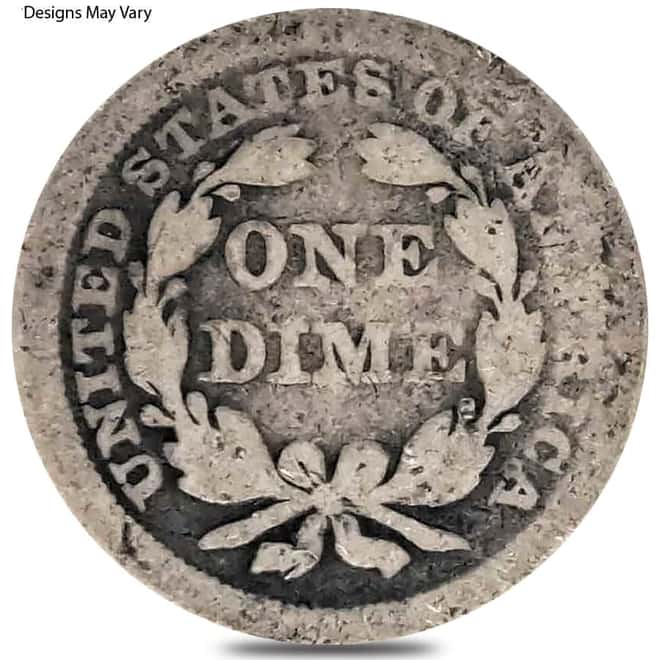 1837-1891 Seated Liberty Dime 10C Silver Coin Circulated (Random Year)