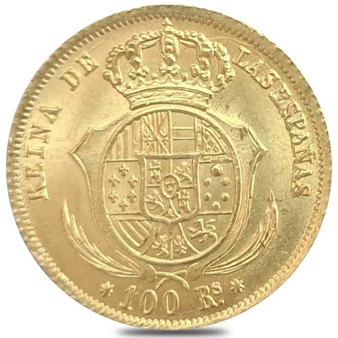 1851-1855 Spain Seville 100 Reales Isabella II Gold Coin Ex-Jewelry (Random Year)
