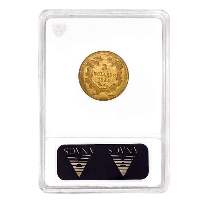 1855 $3 Indian Princess Head Gold Coin ANACS XF 45 Soapbox Holder