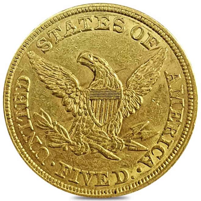 1856 $5 Liberty Head Half Eagle Gold Coin AU (Cleaned)