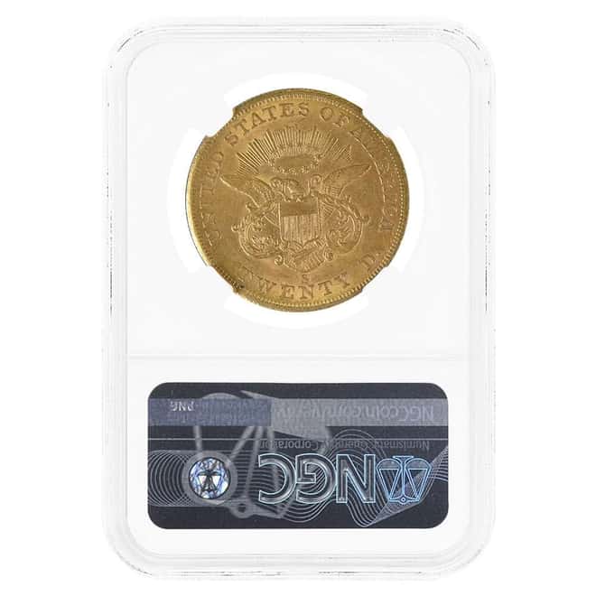 1858-S $20 Liberty Head Double Eagle Gold Coin NGC AU 58