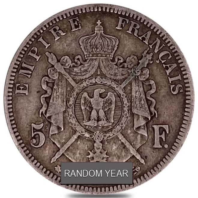 1861 - 1870 France 5 Francs Napoleon III Silver Coin Avg Circ ASW .7234 oz