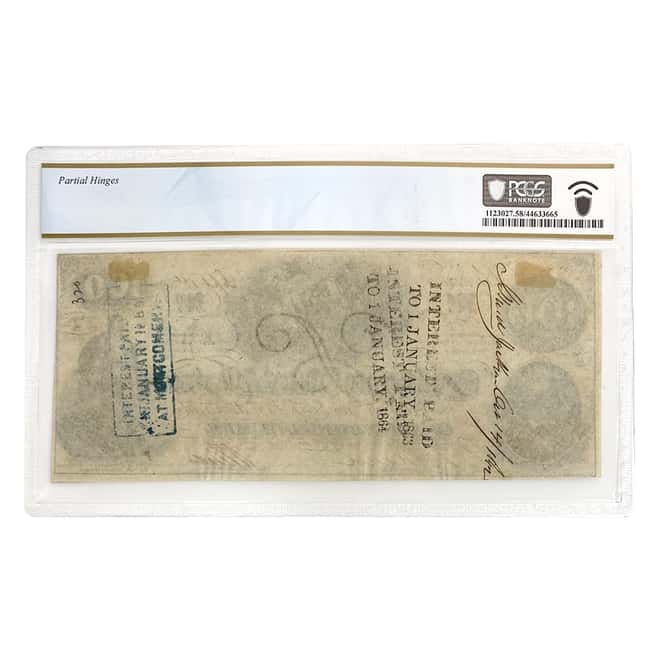 1862 $100 Confederate States of America Currency Note PCGS AU 58 Details (Partial Hinges)