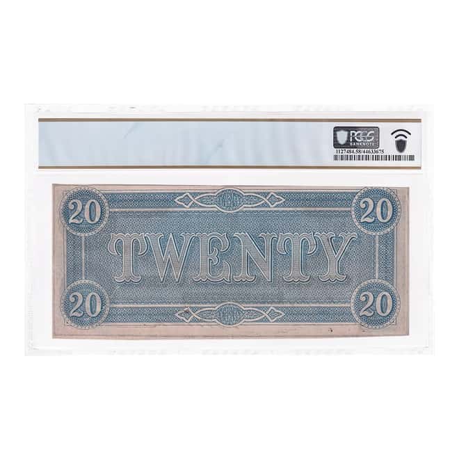 1864 $20 Confederate States of America Currency Note PCGS AU 58