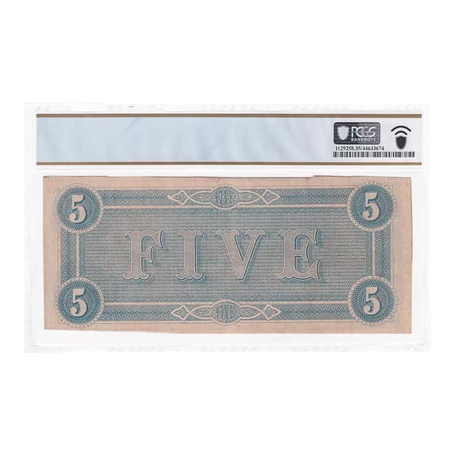 1864 $5 Confederate States of America Currency Note PCGS VF 35