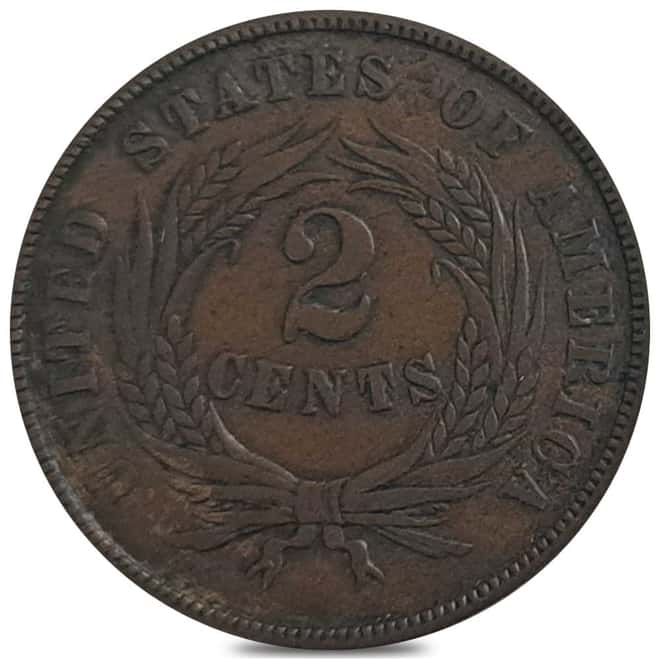 1866 Shield Two Cents 2C Coin Very Fine (VF)