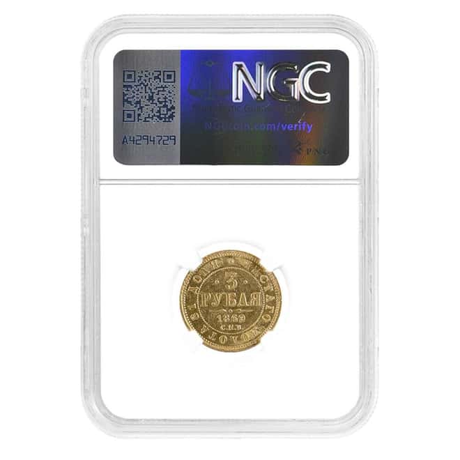 1869 CNB HI Russia 3 Roubles Gold Coin NGC MS 61