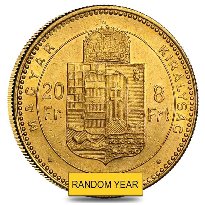 Hungary Gold 8 Forint/20 Francs AU AGW .1867 oz  (1870-1892, Random Year)