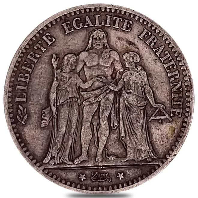 1870 - 1889 France 5 Francs Hercules Silver Coin Avg Circ ASW .7234 oz