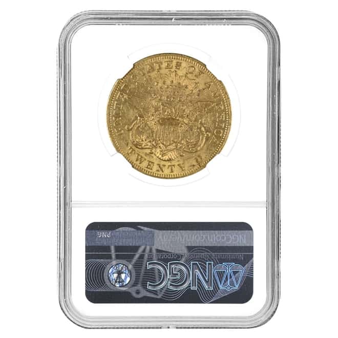 1873 $20 Open 3 Liberty Head Double Eagle Gold Coin NGC AU 55