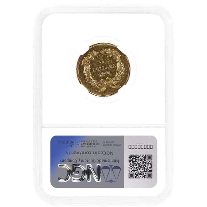 1874 $3 Gold Indian Princess Head NGC AU 55